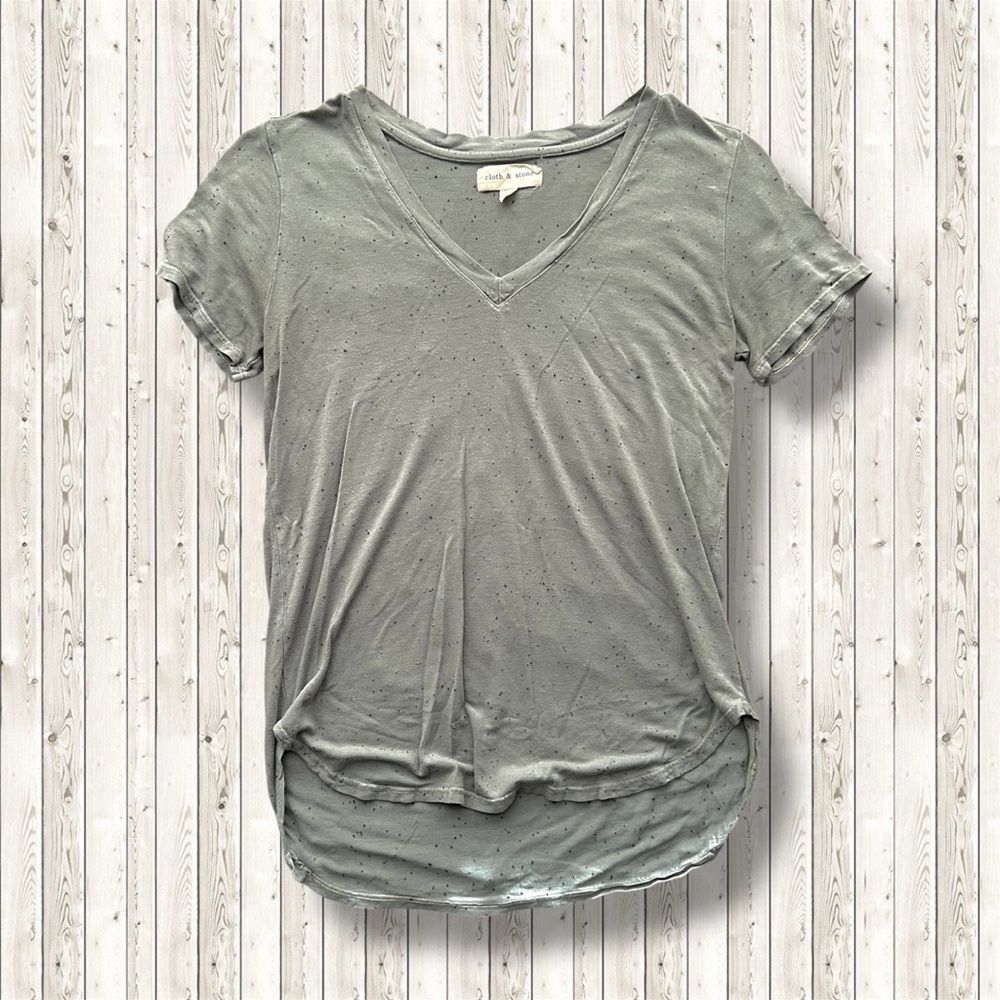 Cloth & Stone Heathered V-Neck Tee Green Short Sleeve Size XS
